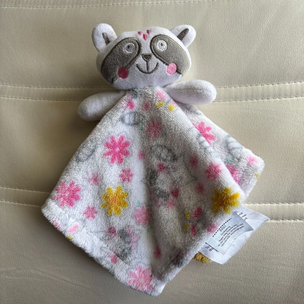 Le Bebe Favorite Raccoon Security Blanket Lovey Pink Floral Plush 11x11 Baby